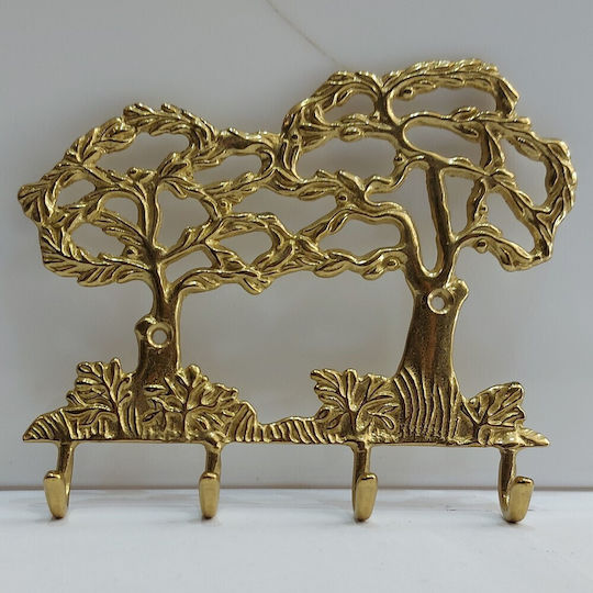Metal Wall Hanger 4 Hooks Gold 16x13cm