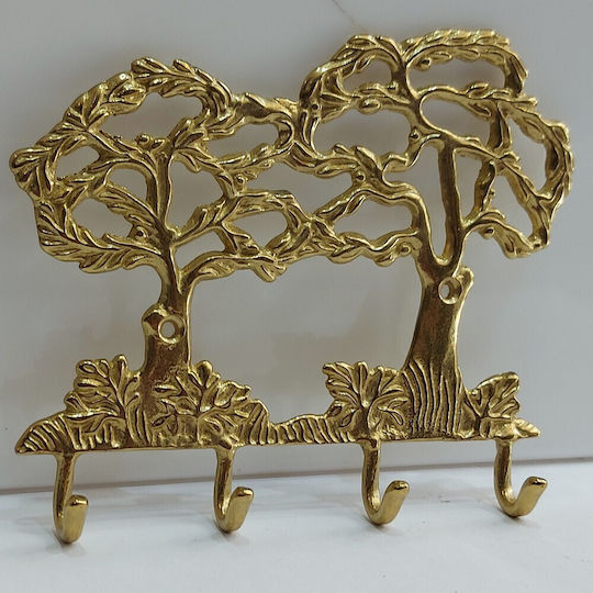 Metal Wall Hanger 4 Hooks Gold 16x13cm