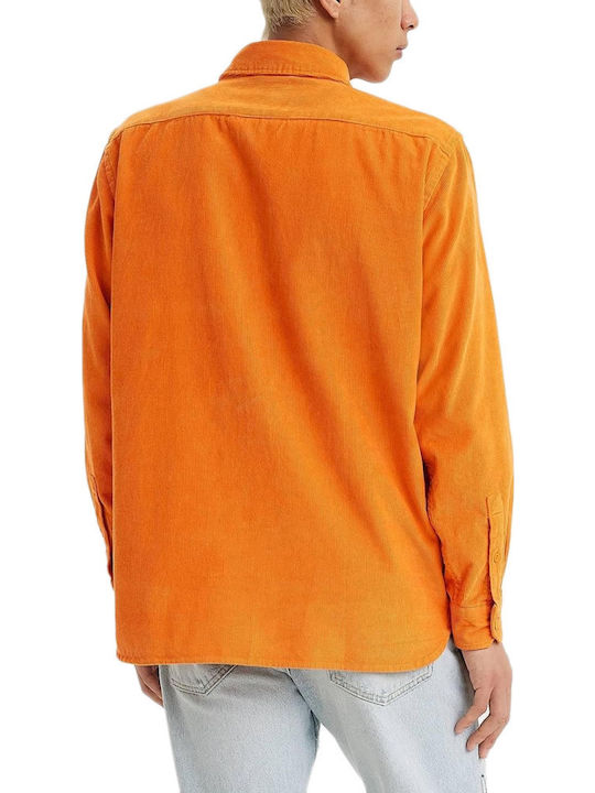 Jackson Worker Long Sleeve Corduroy Overshirt In Wide Line Orange