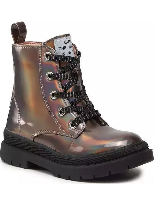 Leather Kids Boots with Zipper Silver