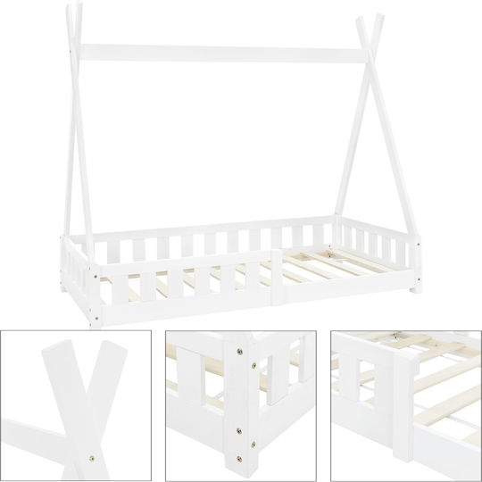 Pat Pentru Copii Montessori Clasic Single Cu Saltea Alb 80x160cm