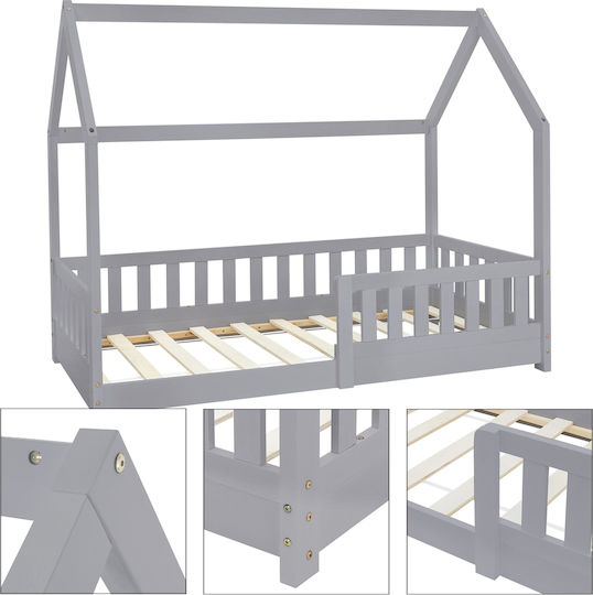 Pat Montessori Single Cu Saltea Gri 80x160cm
