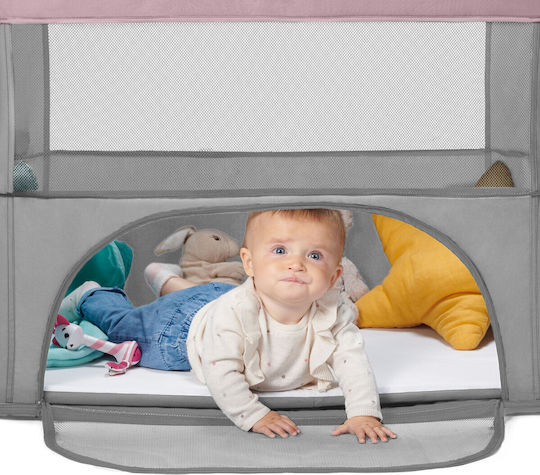 Kinderkraft Movi Παρκοκρέβατο 2 Επιπέδων με Στρώμα Grey-Pink 93.5x55.5cm