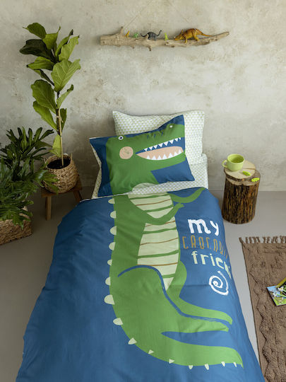 Nima Σετ Σεντόνια Μονά Βαμβακερά Crocodile Μπλε 170x255cm 2τμχ