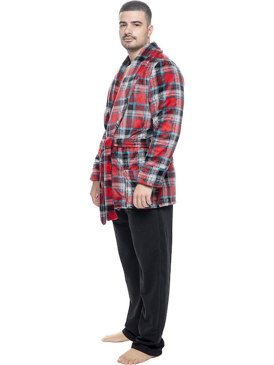 Koyote Χειμερινή Ανδρική Ρόμπα Fleece Κόκκινη