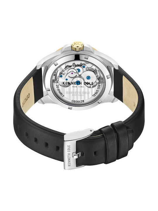 Kenneth Cole Ανδρικό Ρολόι Αυτόματο με Μαύρο Δερμάτινο Λουράκι