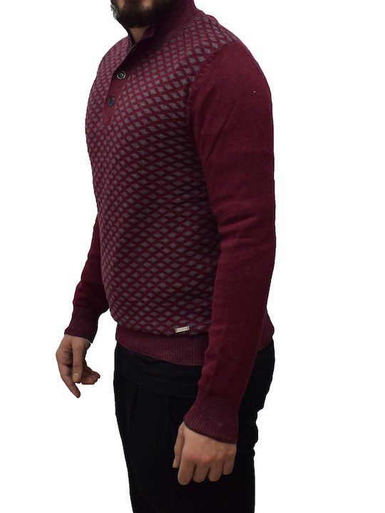 Malagrida Men's Long Sleeve Sweater with Buttons Burgundy