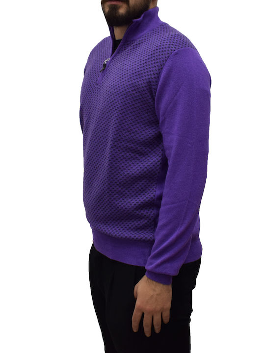 Malagrida Men's Long Sleeve Sweater with Zipper Purple