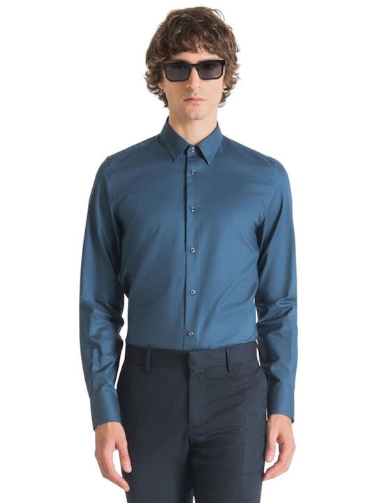 Antony Morato Men's Shirt Long Sleeve Cotton Checked Blue