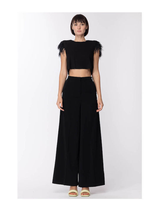 Patrizia Pepe pentru Femei de Vară Crop Top cu Mâneci Scurte Negru