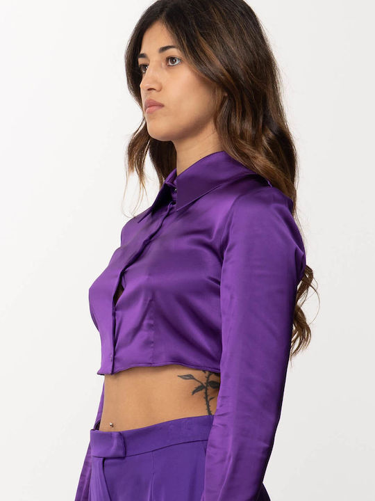 Women's Crop Top Long Sleeve Purple