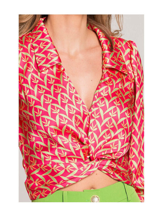 Women's Summer Crop Top with 3/4 Sleeve Fuchsia