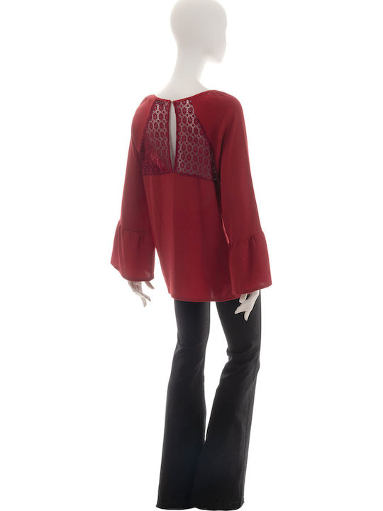 Damen Bluse Langärmelig Rot