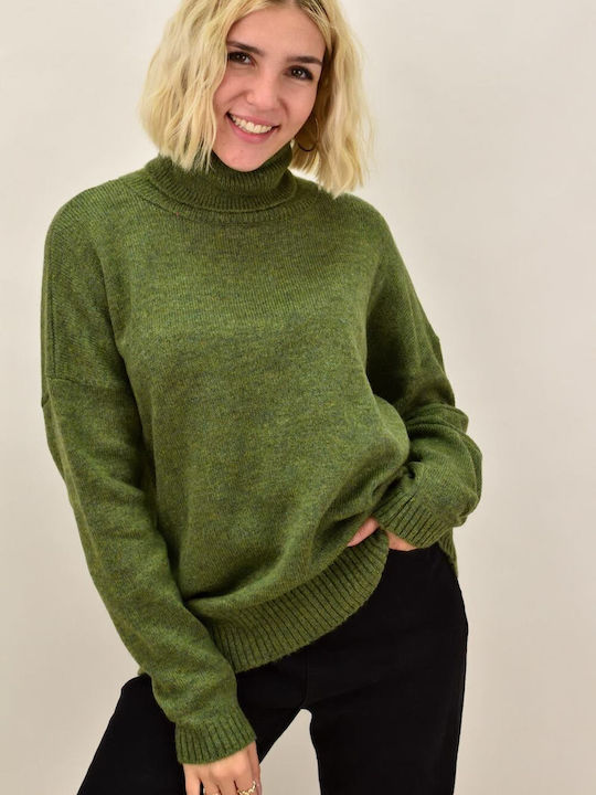 Potre Women's Long Sleeve Sweater Turtleneck Green