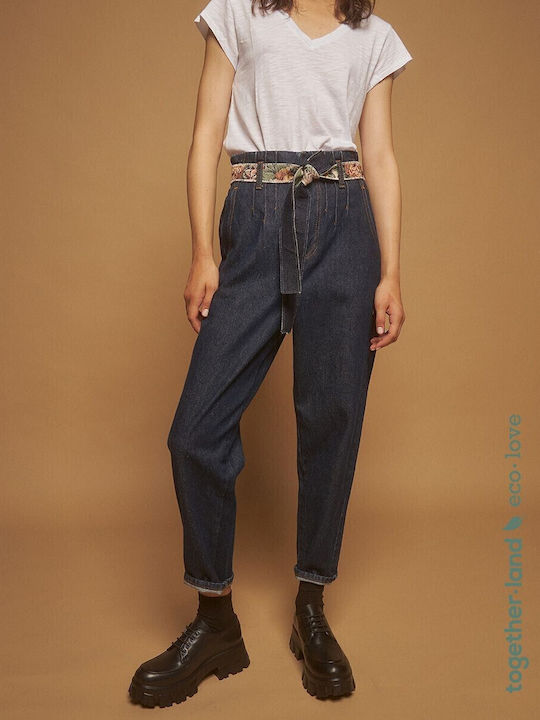 High Waist Women's Jean Trousers in Paperbag Fit
