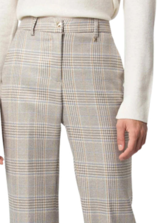 Myrae Fant.beige/azzurro Pant Fashion Italy 62046318 Women's Fabric Trousers Checked Beige