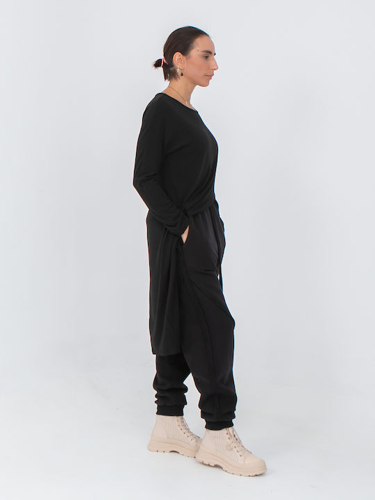 Zoya Oversized Women's Fabric Trousers with Elastic Black