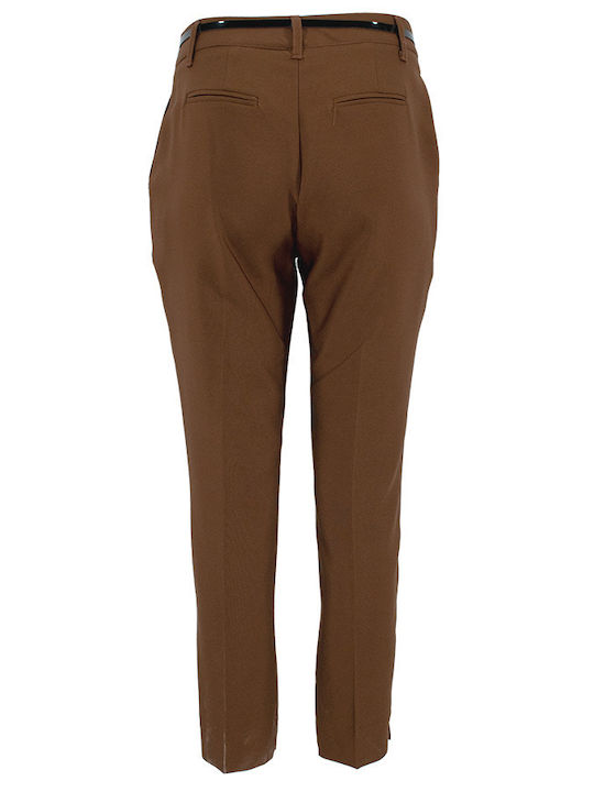 Rinascimento Women's Fabric Capri Trousers in Slim Fit Brown