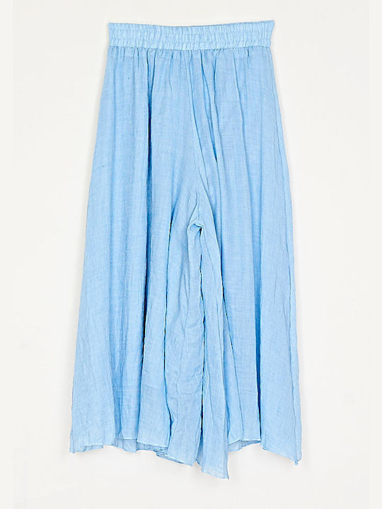 Cuca Capri Zip Culotte with Elastic Waistband Light Blue