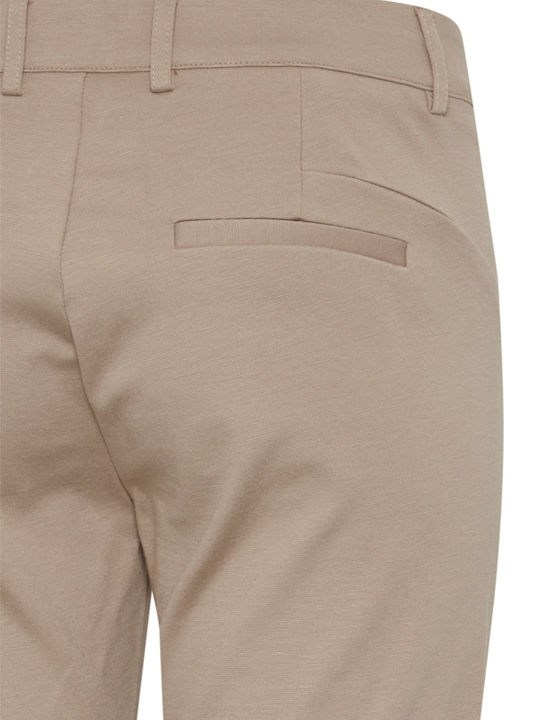Mid Waist Γυναικείο Υφασμάτινο Παντελόνι σε Slim Εφαρμογή Μπεζ