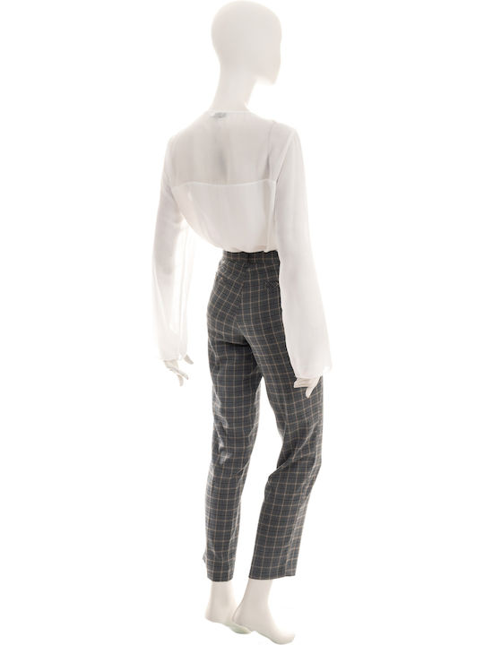 Women's High-waisted Fabric Trousers Checked Gray