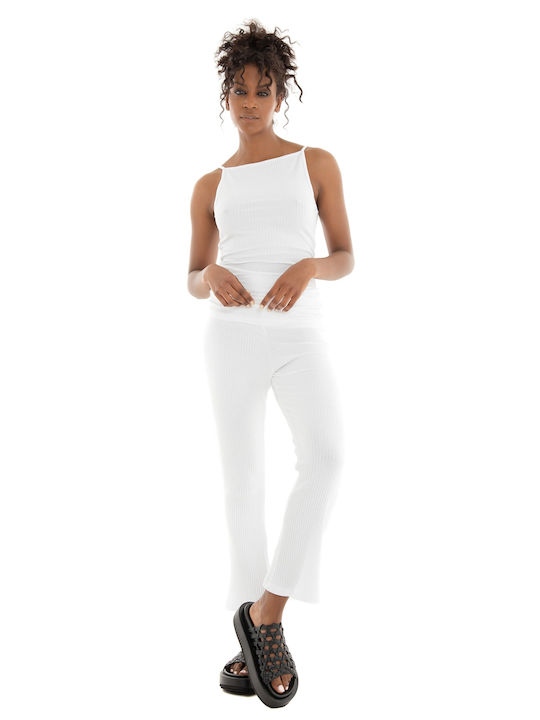 Black & Black Women's High-waisted Fabric Trousers White