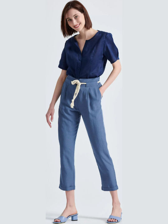 Women's Fabric Capri Trousers Navy Blue