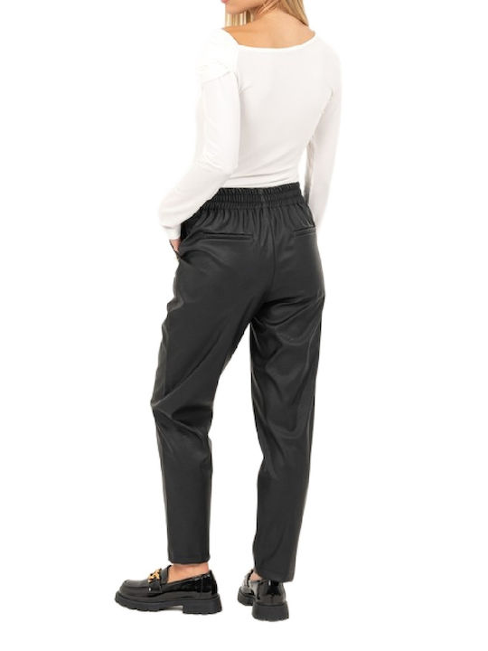 Paranoia Women's Leather Trousers with Elastic Black