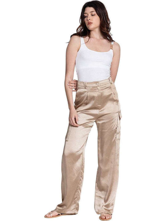 Damen Stoff Cargo Hose Beige