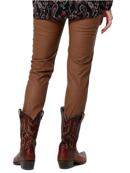 Anna Raxevsky Women's Leather Trousers with Elastic Brown