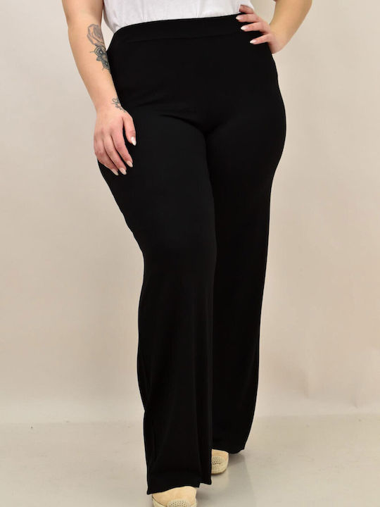 First Woman Women's High-waisted Fabric Trousers Black