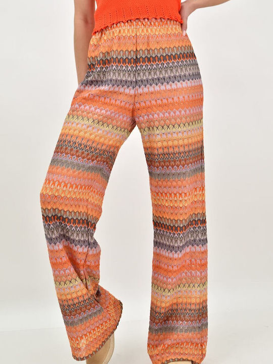 Damen Stoff Hose mit Gummizug in Lockerer Passform Orange