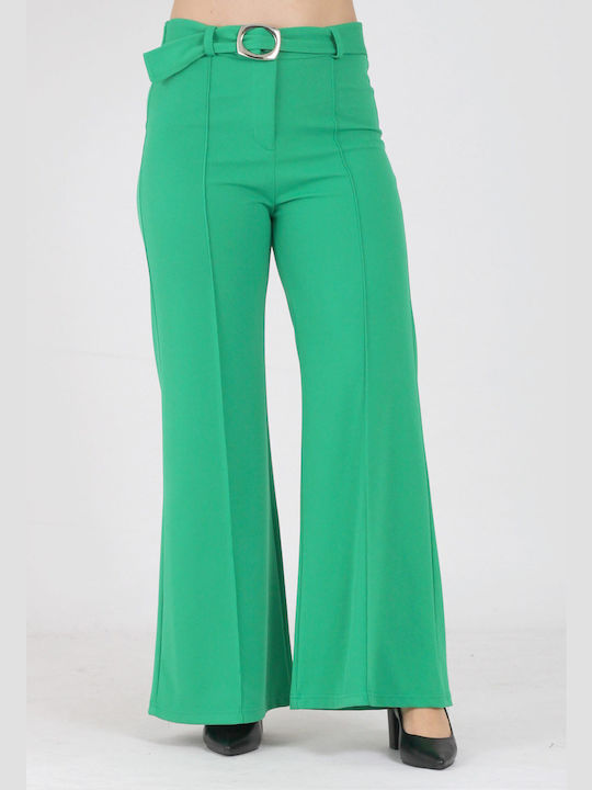 Secret Fashion Women's High-waisted Crepe Trousers in Regular Fit Green