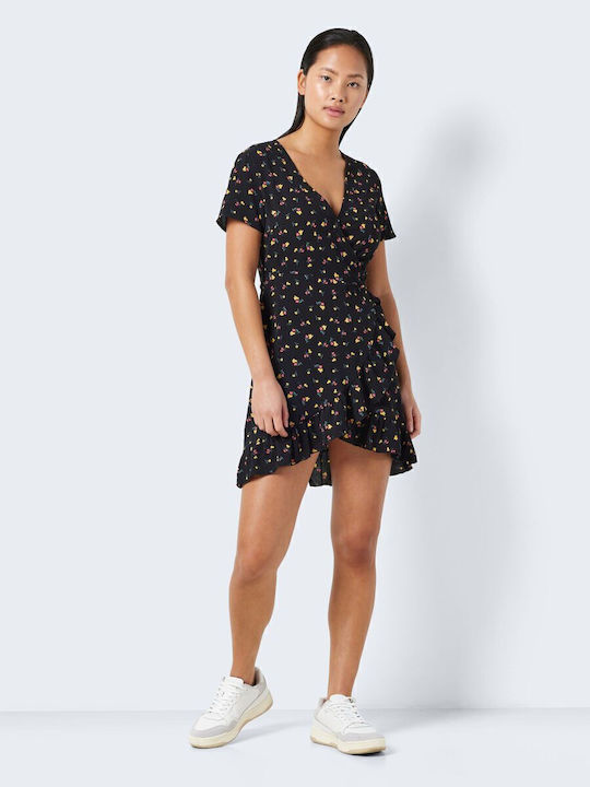 Summer Mini Dress Wrap with Ruffle Black