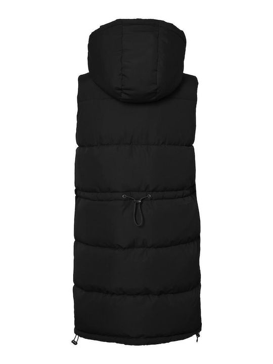 Women's Short Puffer Jacket for Spring or Autumn with Hood Black
