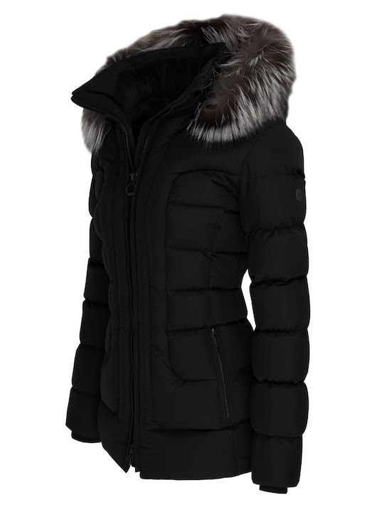 Wellensteyn Women's Short Puffer Jacket for Winter with Detachable Hood Black