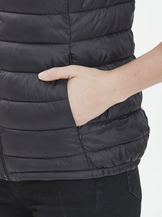 Kurz Damen Ärmellos Puffer Jacke Schwarz