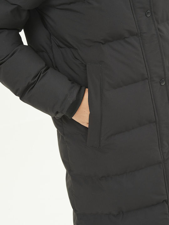 Lang Damen Puffer Jacke Winddicht für Winter Schwarz