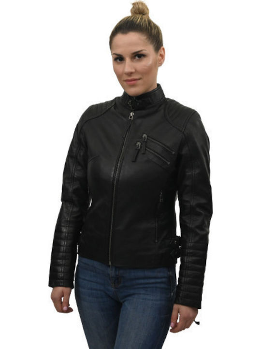 Sophia Δερμάτινο Γυναικείο Biker Jacket Μαύρο