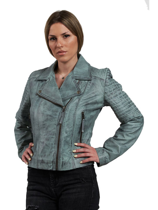 Leatherland Hellen Women's Short Puffer Leather Jacket for Winter Gray