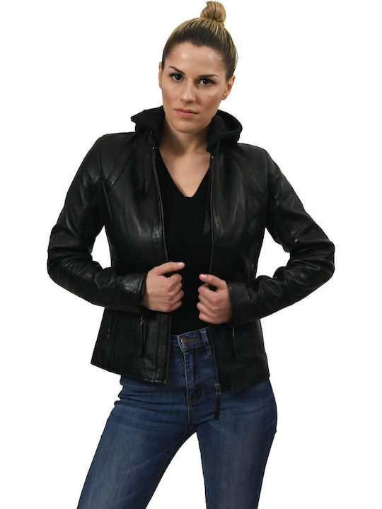 Sophia Δερμάτινο Γυναικείο Biker Jacket Μαύρο