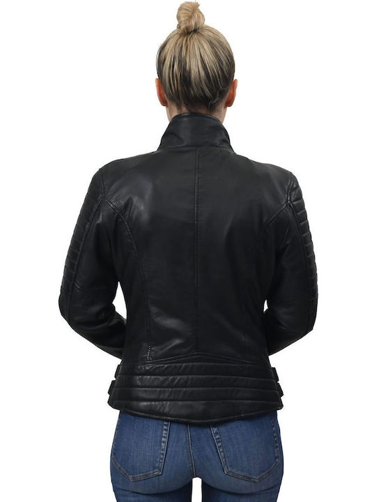 Δερμάτινο Γυναικείο Biker Jacket Μαύρο