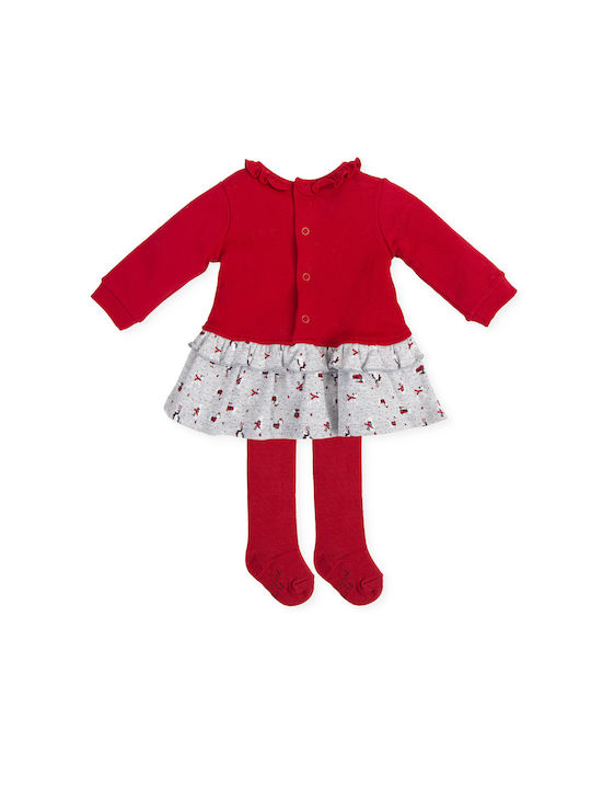 Tutto Piccolo Sweatshirt Kids Dress Set with Tights Long Sleeve Red