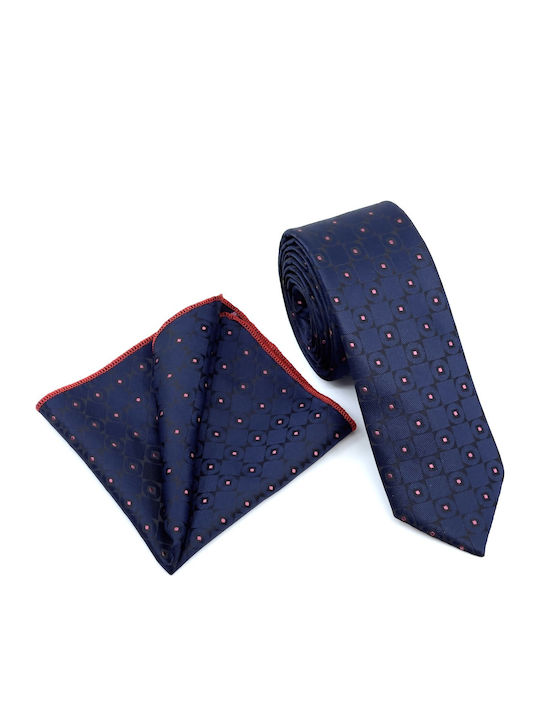 Synthetic Men's Tie Set Printed Navy Blue