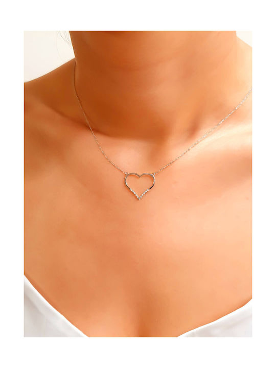 Necklace with design Heart from White Gold 14K