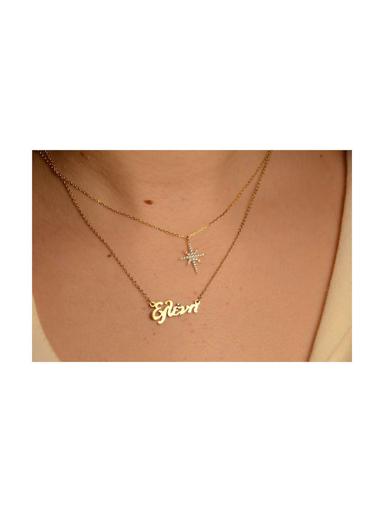 Necklace with design Star from Gold Plated Silver with Zircon