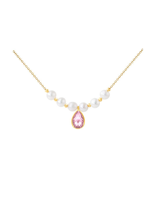 Necklace from Gold 14K with Pearls & Zircon