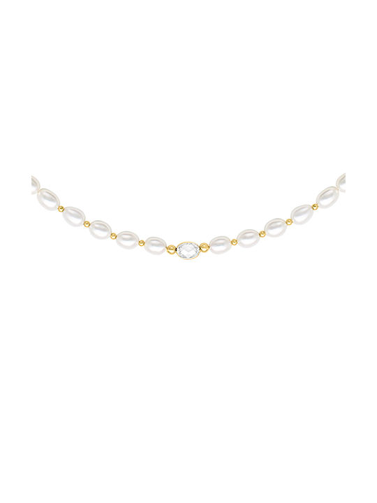 Necklace from Gold 14K with Pearls & Zircon