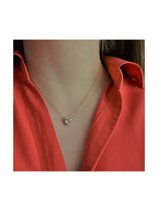 Necklace with design Heart from Rose Gold 14K with Zircon