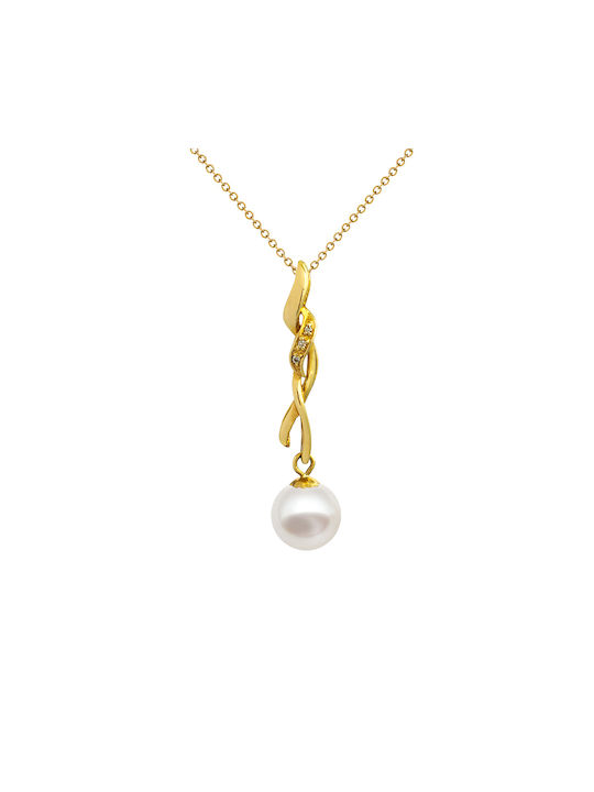 Necklace from White Gold 18k with Pearls & Diamond